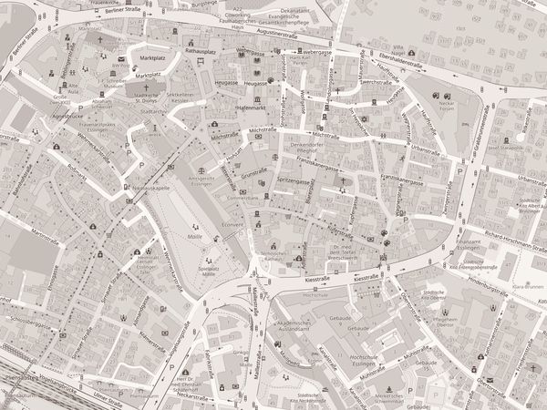 Stadtplan der Esslinger Altstadt mit Markierung der Praxis in der Strohstraße 2